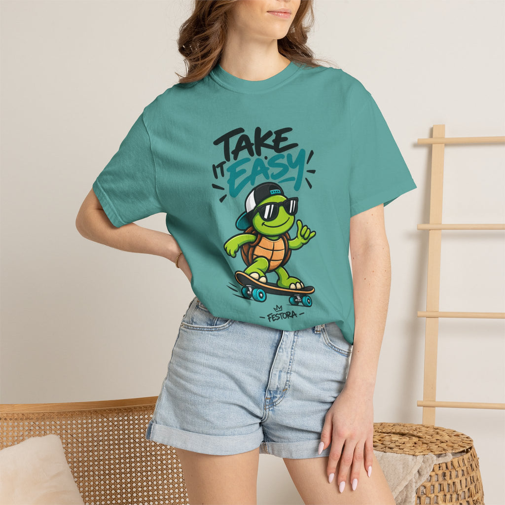Take It Easy Skate Turtle Graphic T-Shirt | Festora Everyday