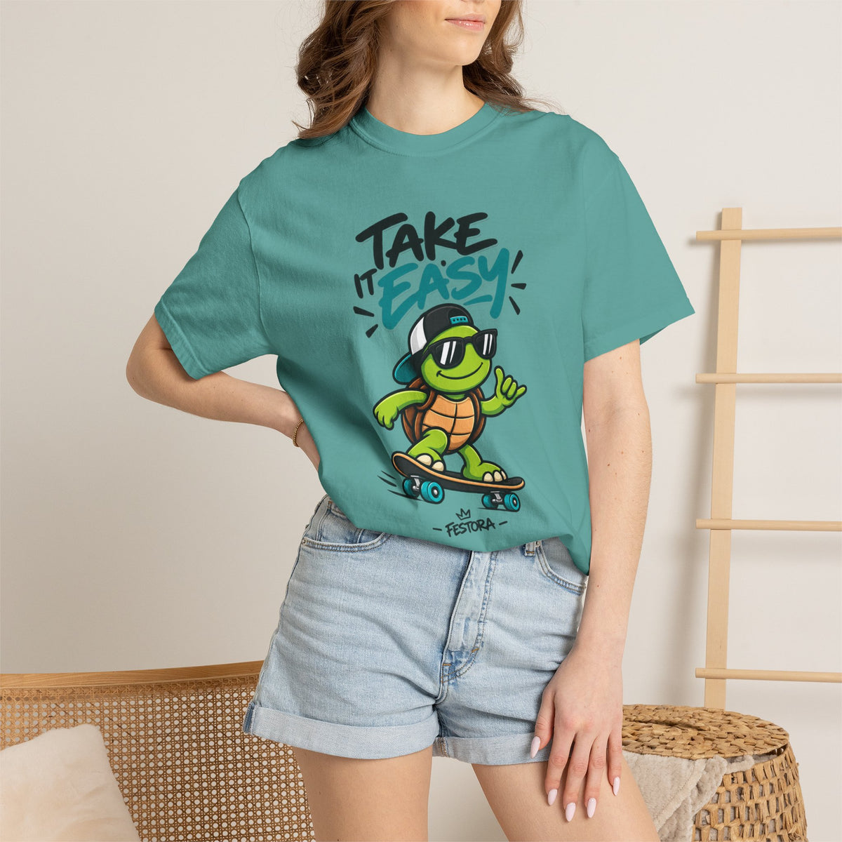 Take It Easy Skate Turtle Graphic T-Shirt | Festora Everyday
