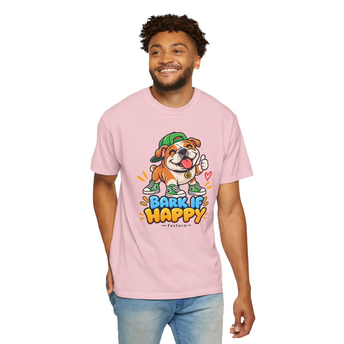 Bark If Happy – Cute Bulldog Graphic T-Shirt