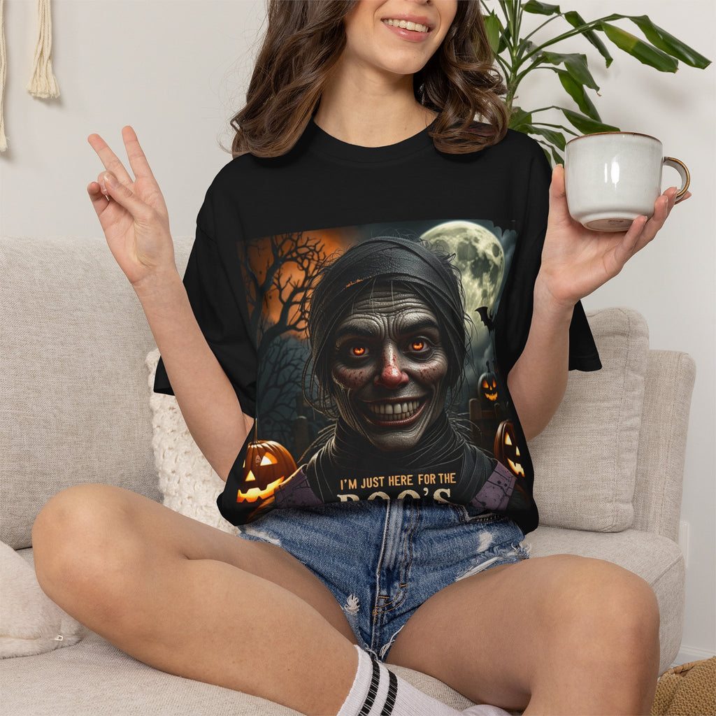 Halloween Creepy Ghoul T-Shirt – “I’m Just Here for the Boo’s” Graphic Tee