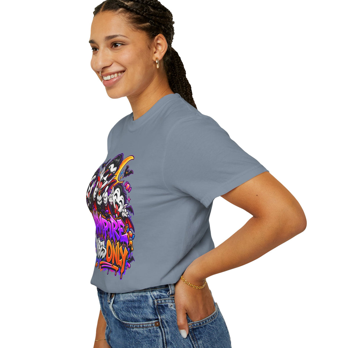 Neon Vampire Vibes Halloween Unisex Garment-Dyed T-Shirt Featuring a Cool Festora Vampire Crew