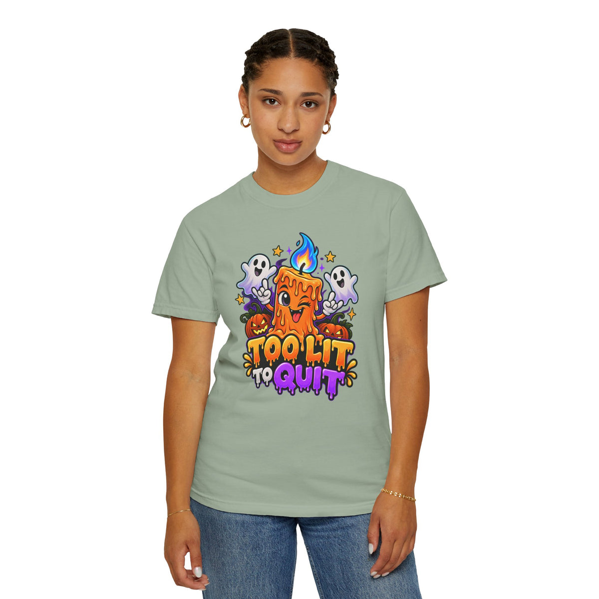 Too Lit to Quit – Funny Halloween Candle T-Shirt