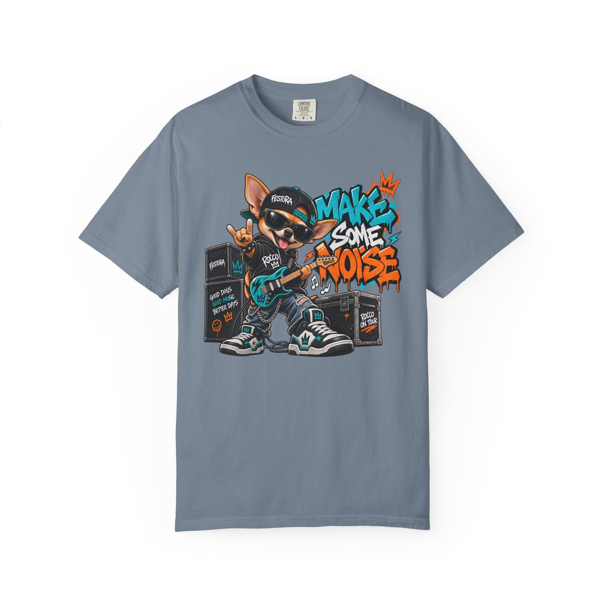 Make Some Noise Rocco Graphic T-Shirt — Streetwear Rock Dog Tee