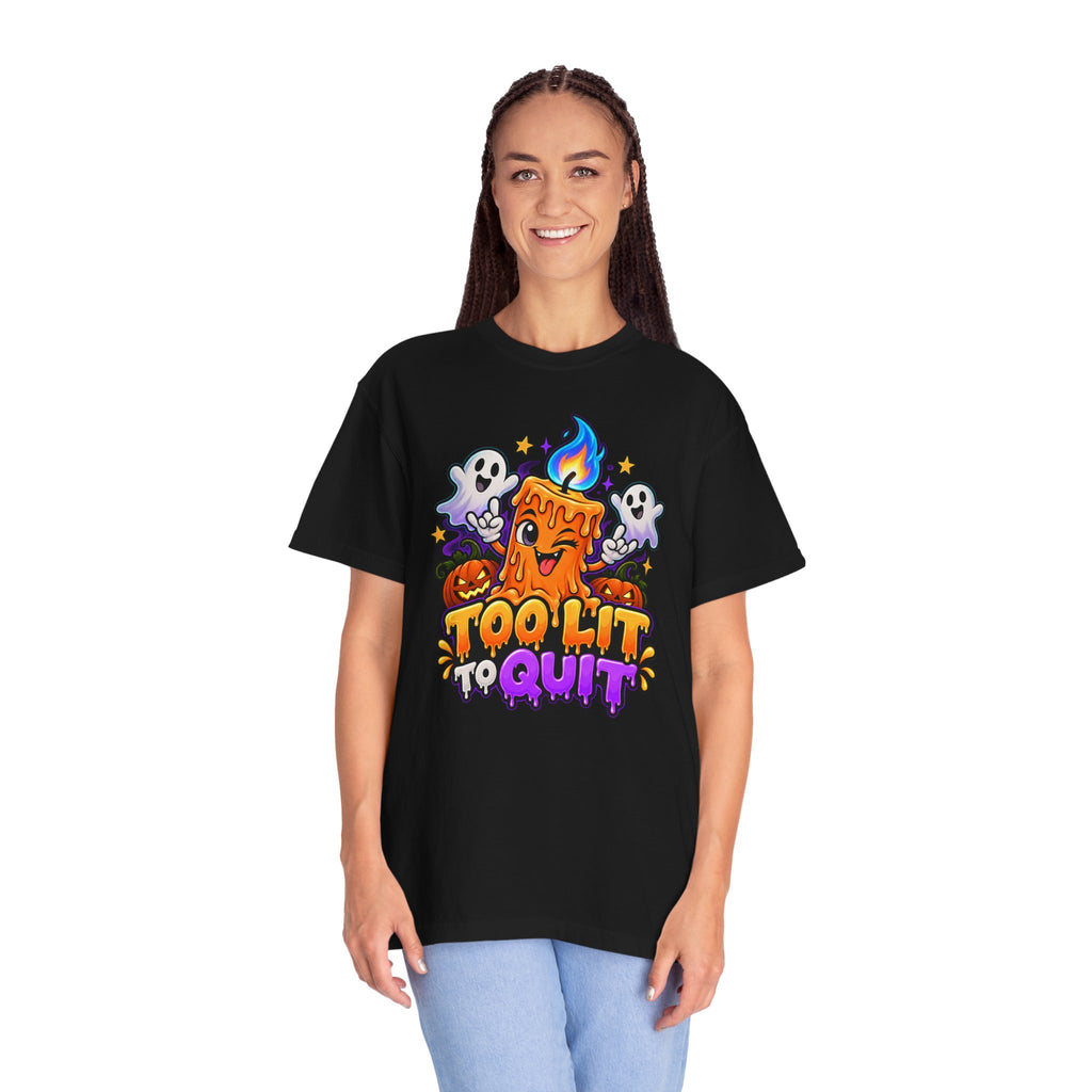 Too Lit to Quit – Funny Halloween Candle T-Shirt