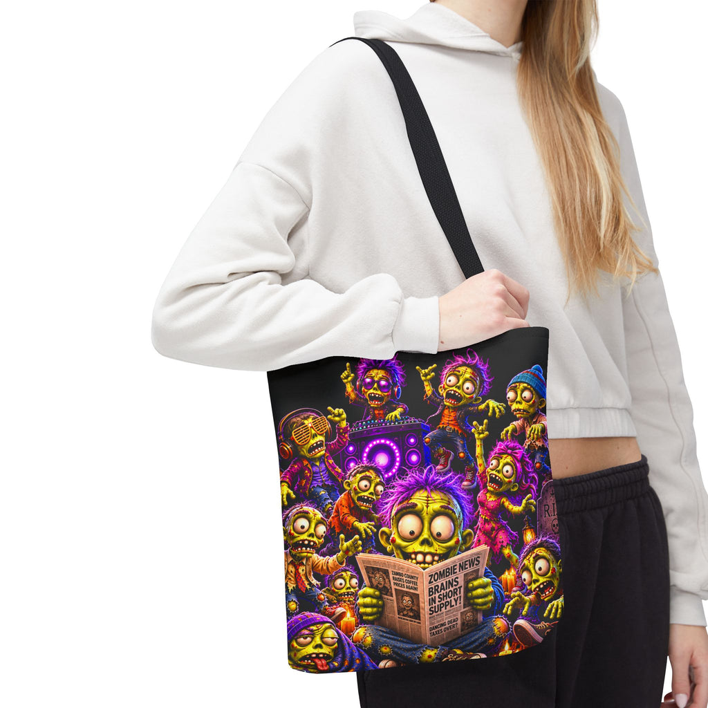FestoraShop Funny Zombies Tote Bag - Cute 3D Halloween Zombie Reading Design