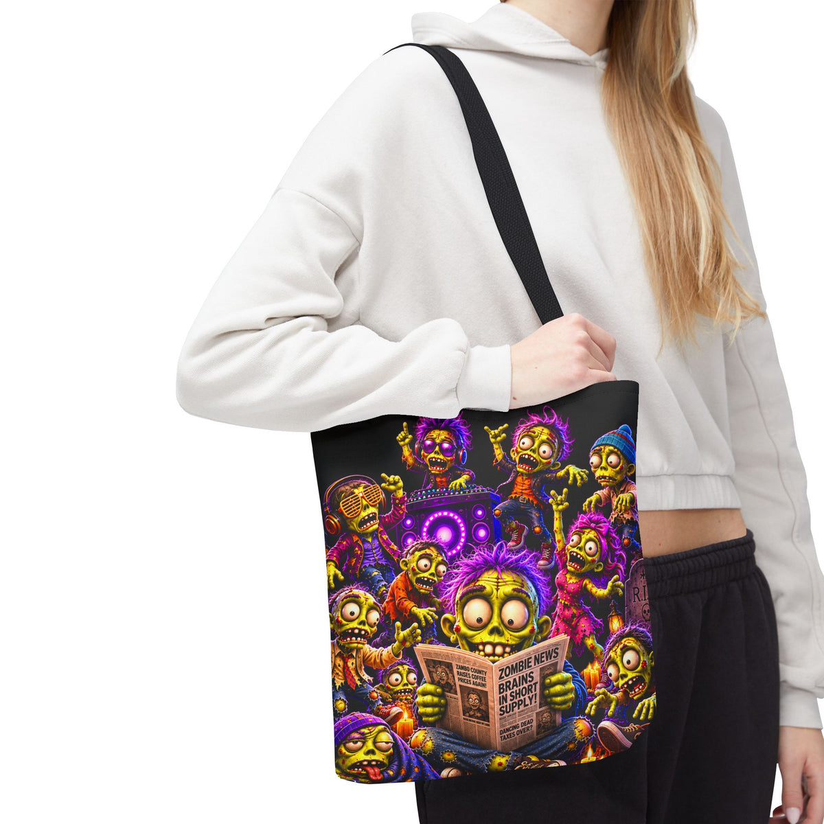 FestoraShop Funny Zombies Tote Bag - Cute 3D Halloween Zombie Reading Design