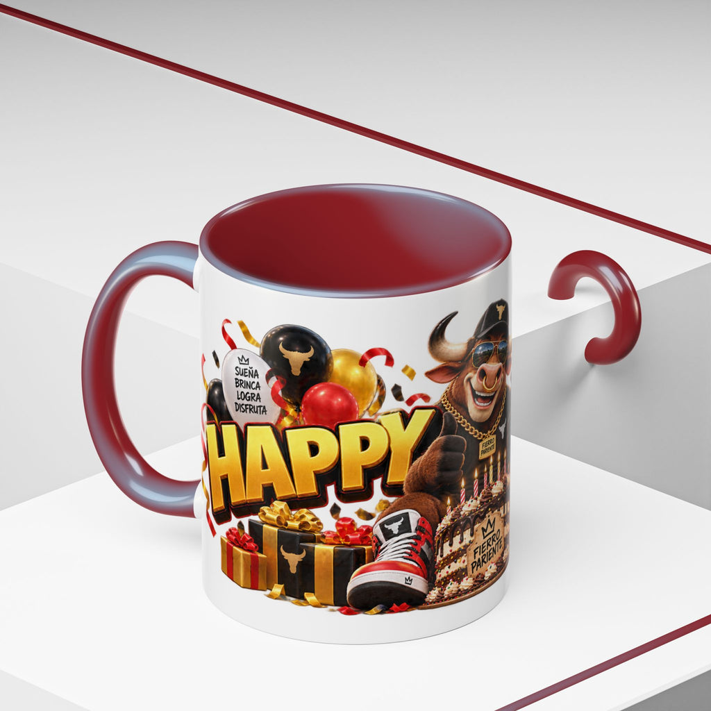 Happy Birthday Bull Mug – Colorful 3D Birthday Gift – White Coffee Mug