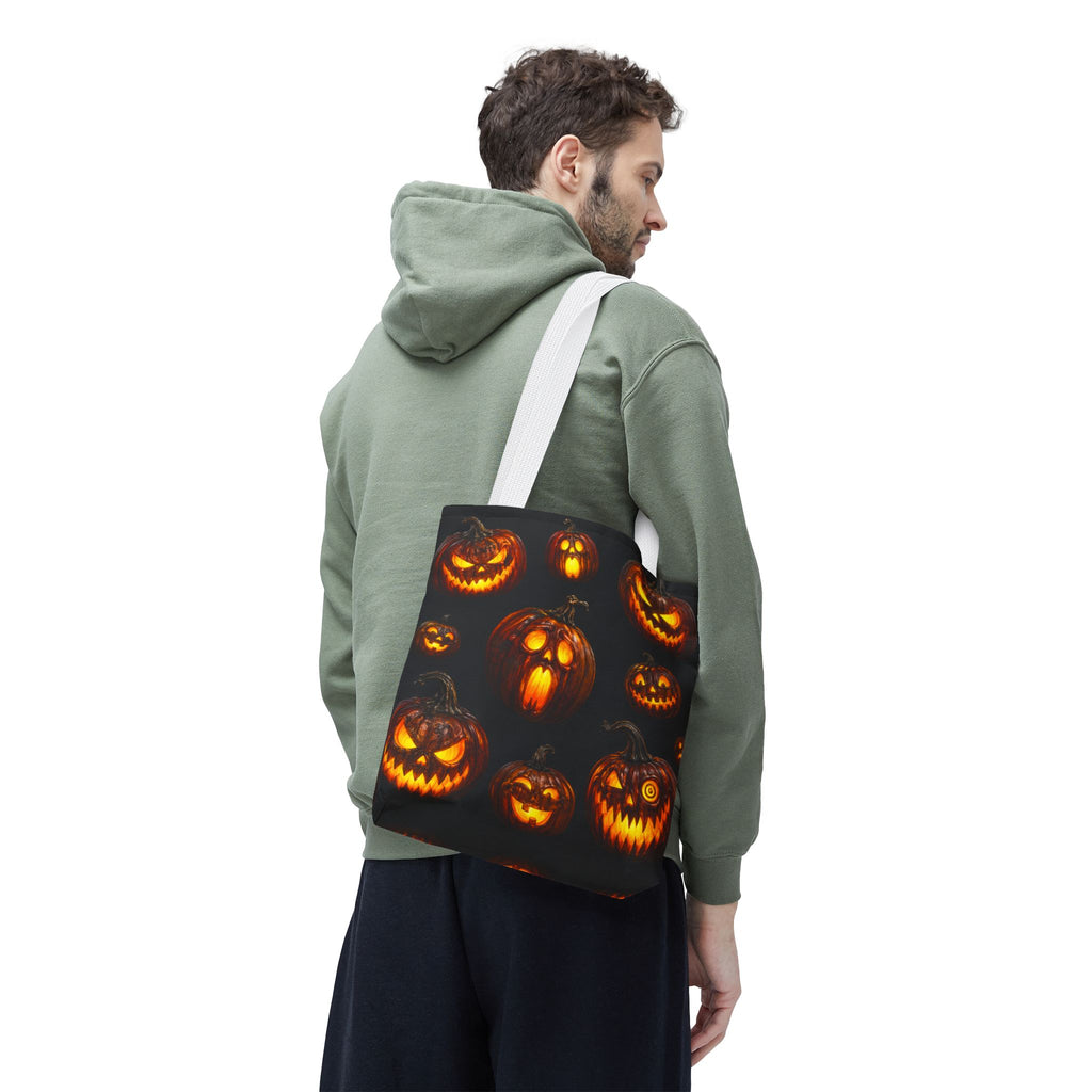 Halloween Jack-o'-Lantern Tote Bag — Spooky Pumpkin All-Over Print Trick-or-Treat Tote