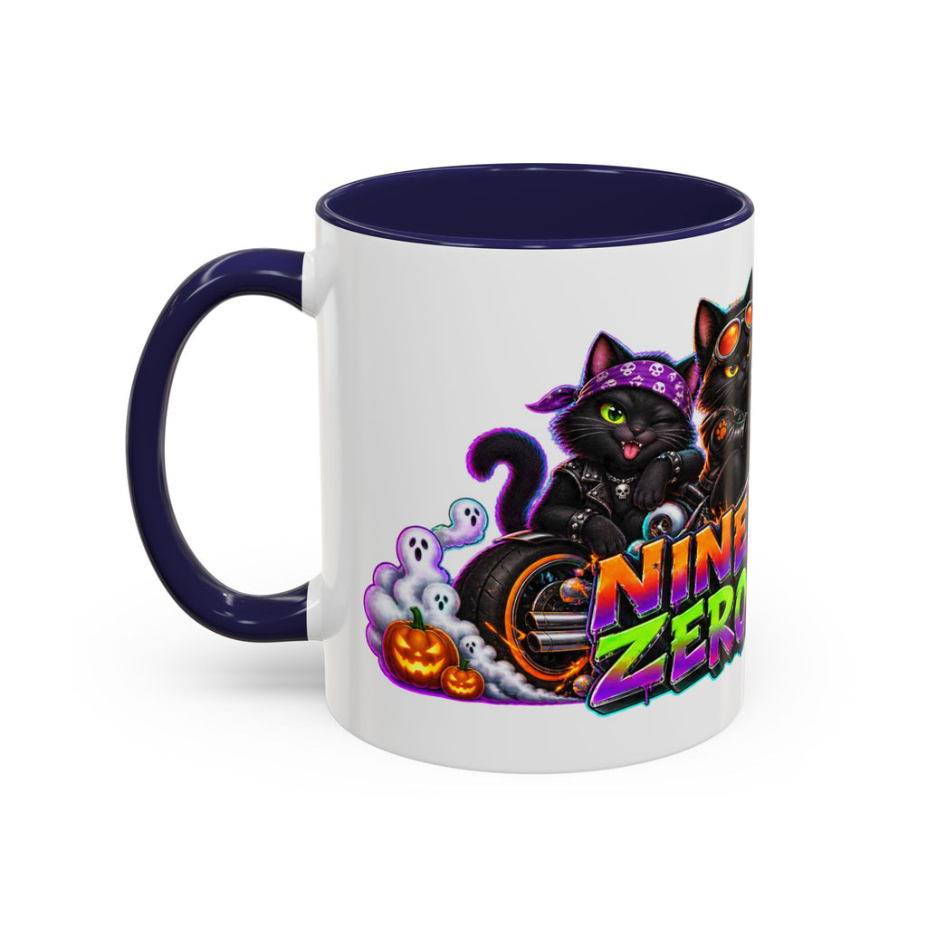 Nine Lives Zero Rules Biker Cats Halloween White Mug