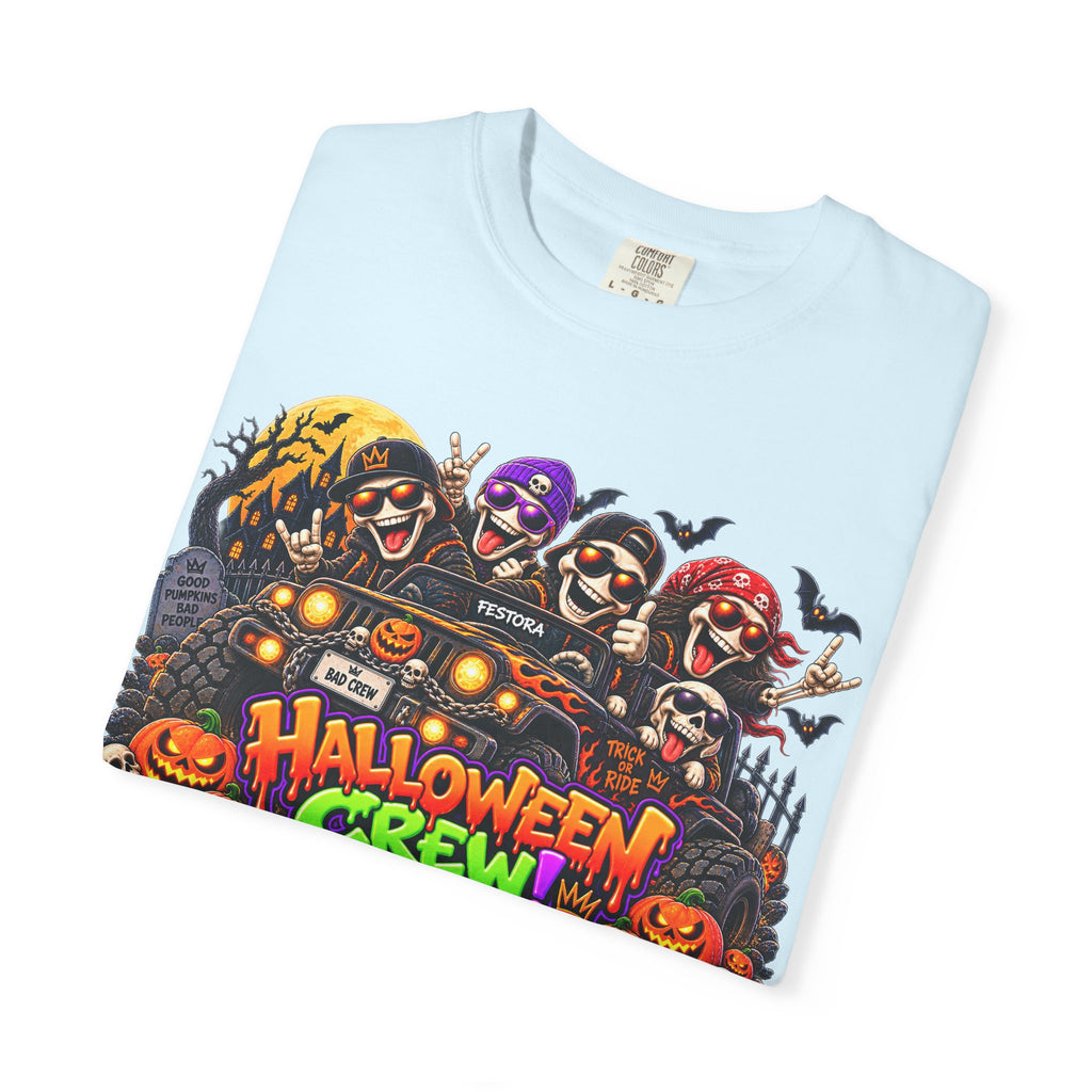 Halloween Crew T-Shirt – Skeleton Jeep Spooky Graphic Tee
