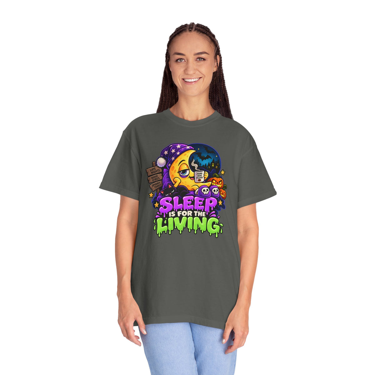 Sleep Is for the Living – Funny Halloween Moon T-Shirt