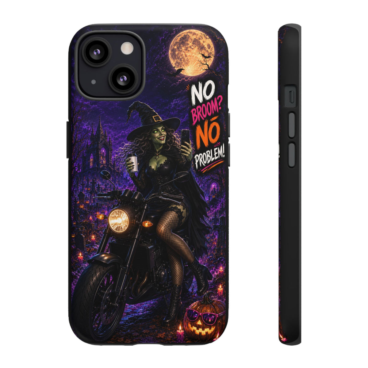 Halloween Witch Motorcycle Phone Case - "No Broom? No Problem!" Tough Protective iPhone Cover