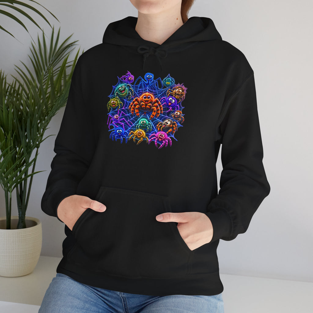 Colorful Spider Squad Black Hoodie - Funny Halloween Graphic Unisex Sweatshirt