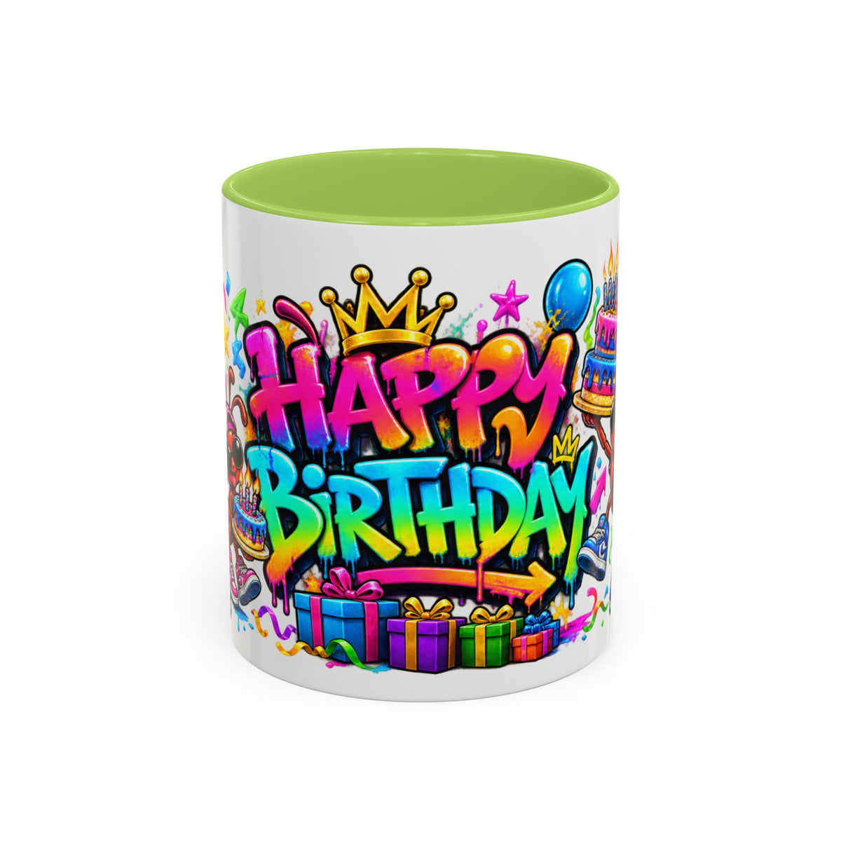 Happy Birthday Accent Coffee Mug - Colorful Graffiti Party Design (11 oz)