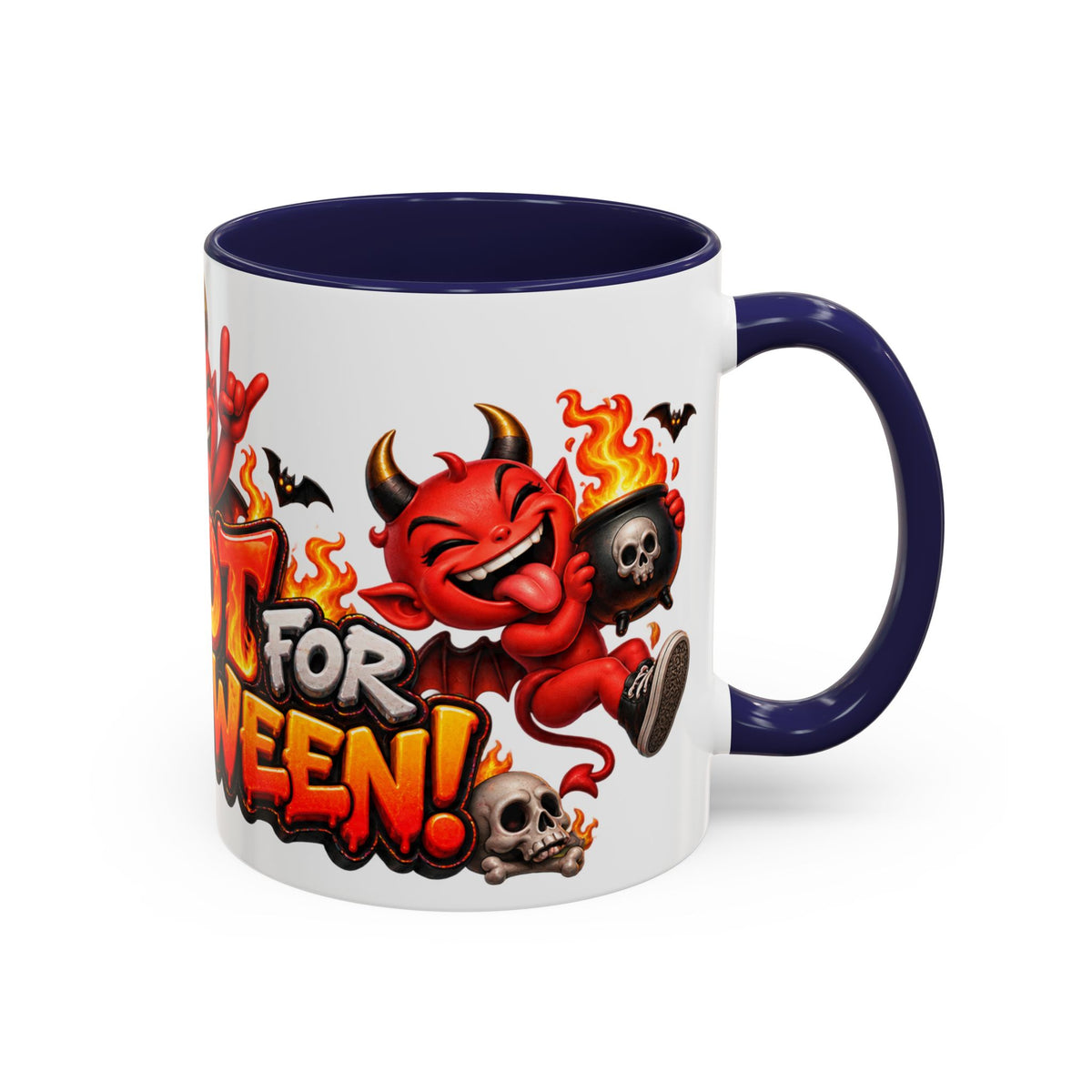 Too Hot for Halloween White Mug – Funny Devils, Flames & Spooky Design