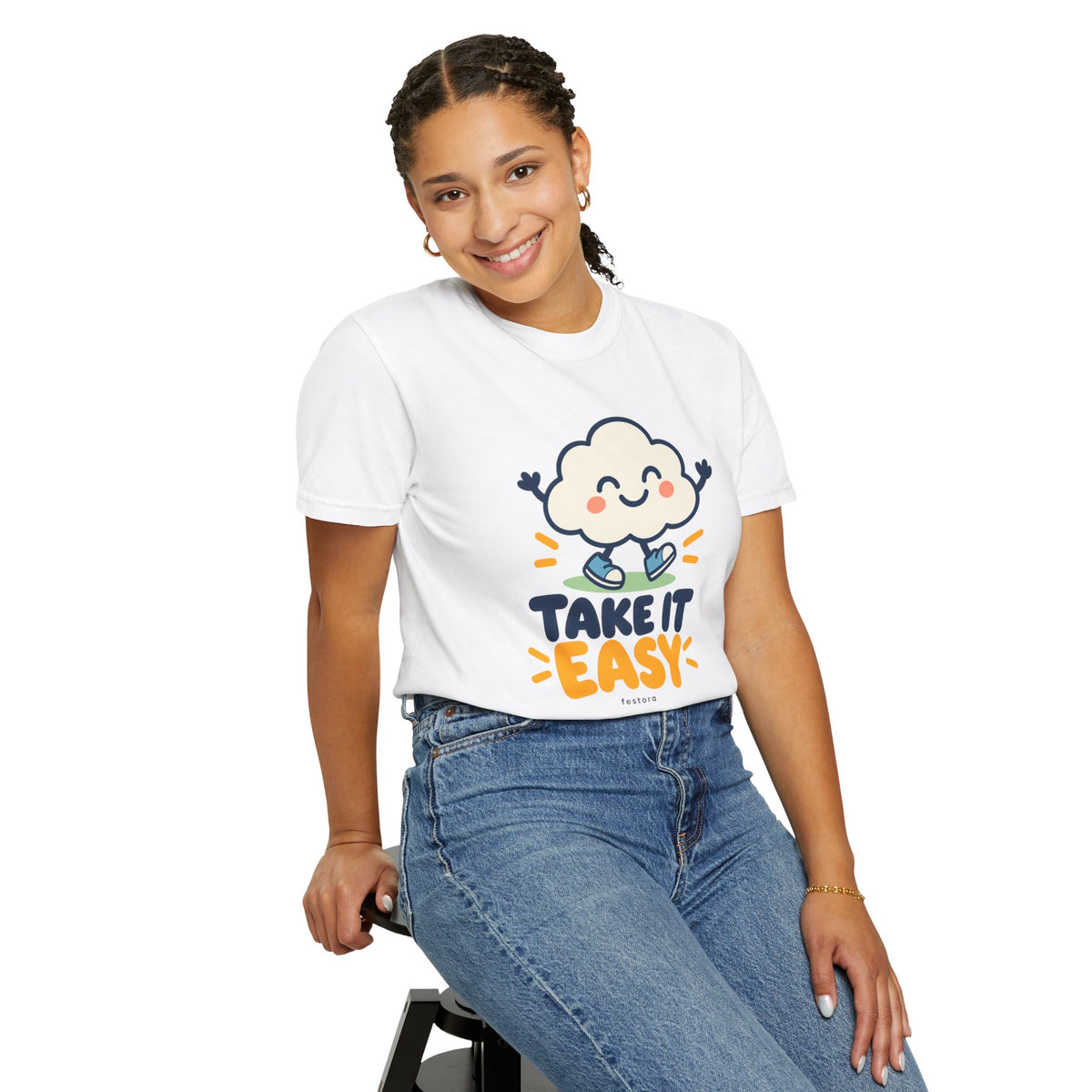 Take It Easy – Happy Cloud Graphic T-Shirt | Festora Everyday