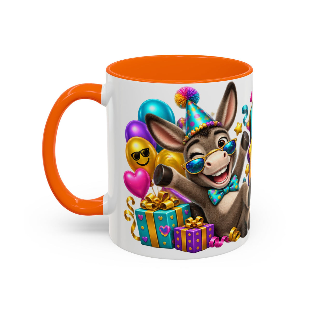 Kickin’ It Birthday Style Donkey White Mug – Funny Happy Birthday Party Cup, Cute Colorful Gift