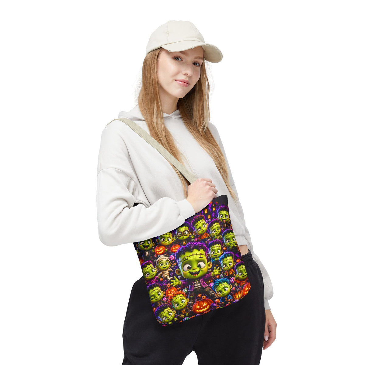 FestoraShop Funny Frankis Halloween Tote Bag - Cute 3D Monsters & Pumpkins