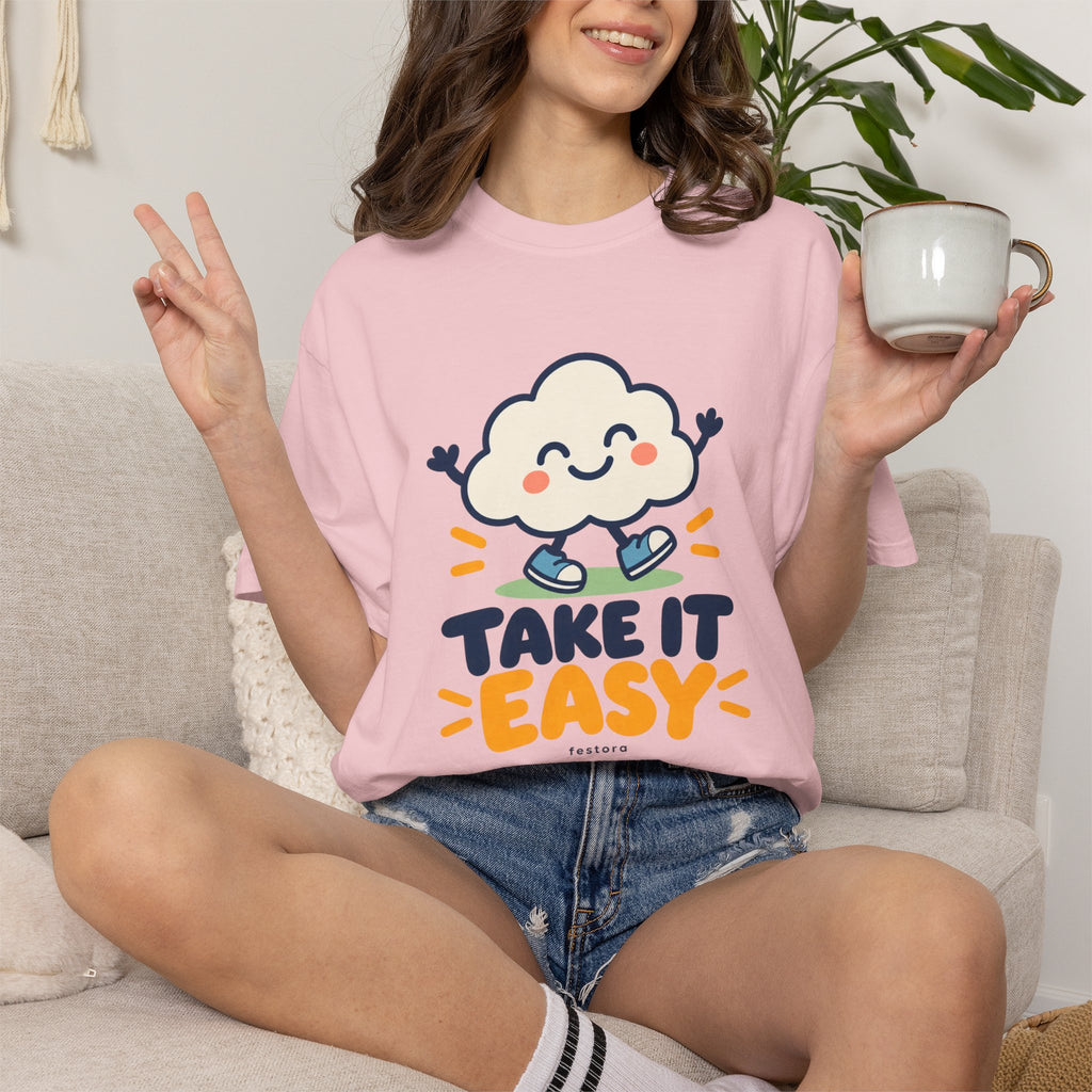 Take It Easy – Happy Cloud Graphic T-Shirt | Festora Everyday