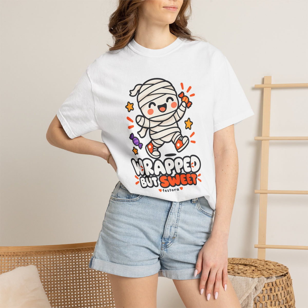 Wrapped but Sweet Halloween T-Shirt | Cute Mummy Graphic Tee
