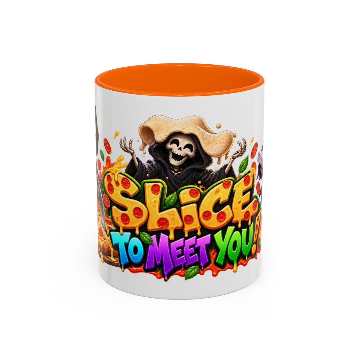 Slice to Meet You Funny Grim Reaper Pizza Halloween White Mug