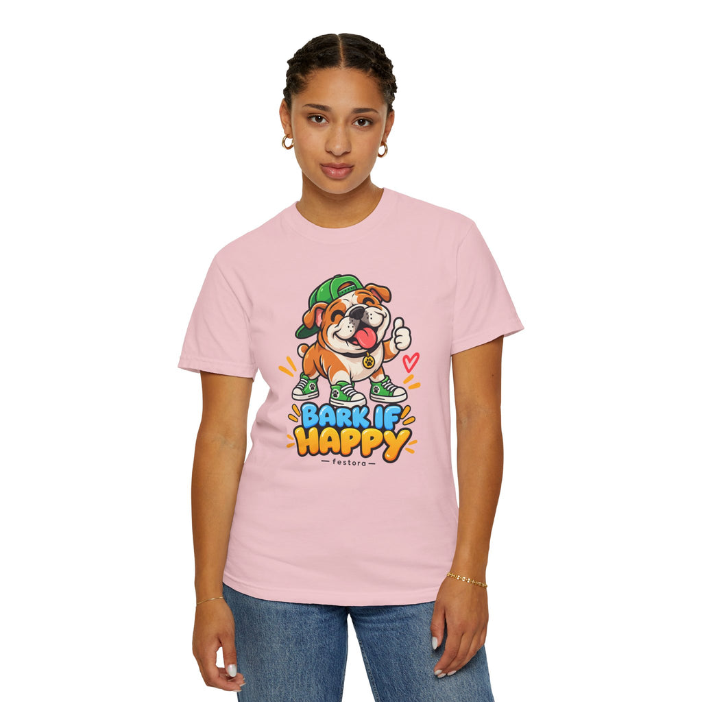 Bark If Happy – Cute Bulldog Graphic T-Shirt