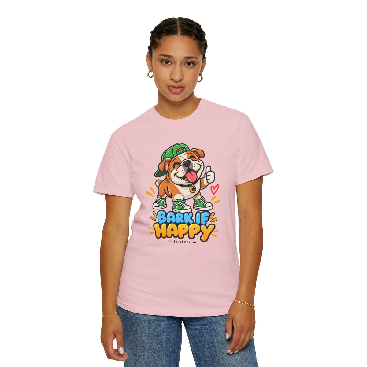 Bark If Happy – Cute Bulldog Graphic T-Shirt