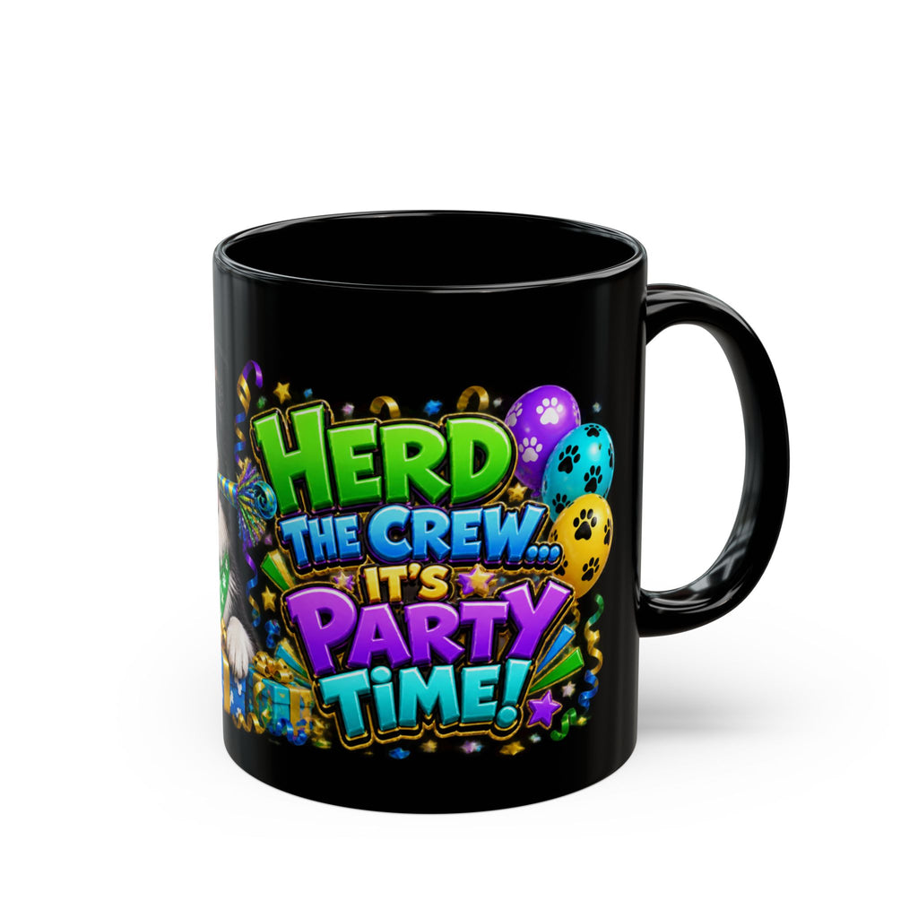 Herd the Crew Border Collie Birthday Black Mug