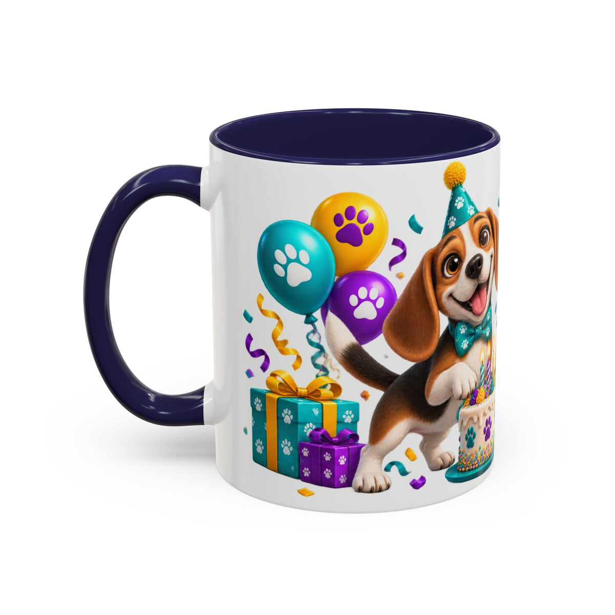 Beagle Birthday Mug – Fetch the Cake White Ceramic Coffee Cup