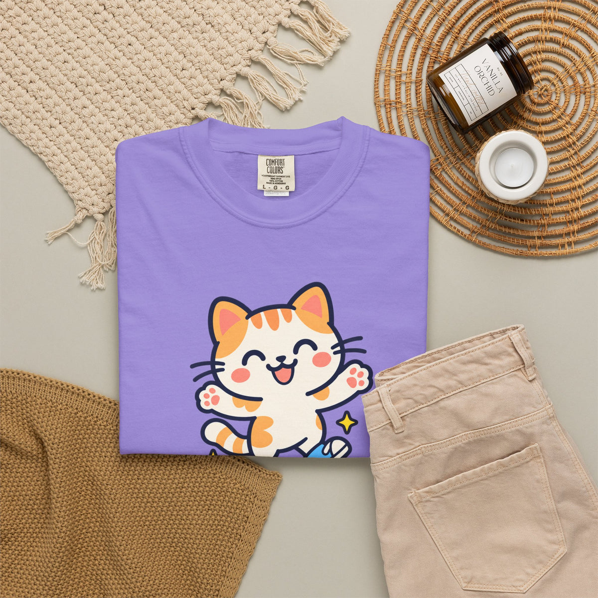 Stay Pawsitive – Cute Happy Cat Graphic T-Shirt