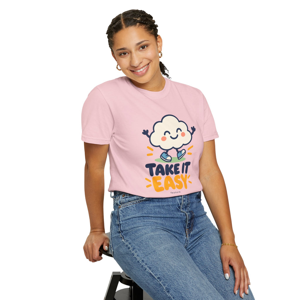 Take It Easy – Happy Cloud Graphic T-Shirt | Festora Everyday