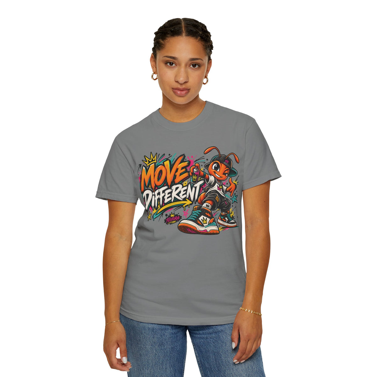 Move Different Graphic T-Shirt — Streetwear Skate Ant Mascot Design
