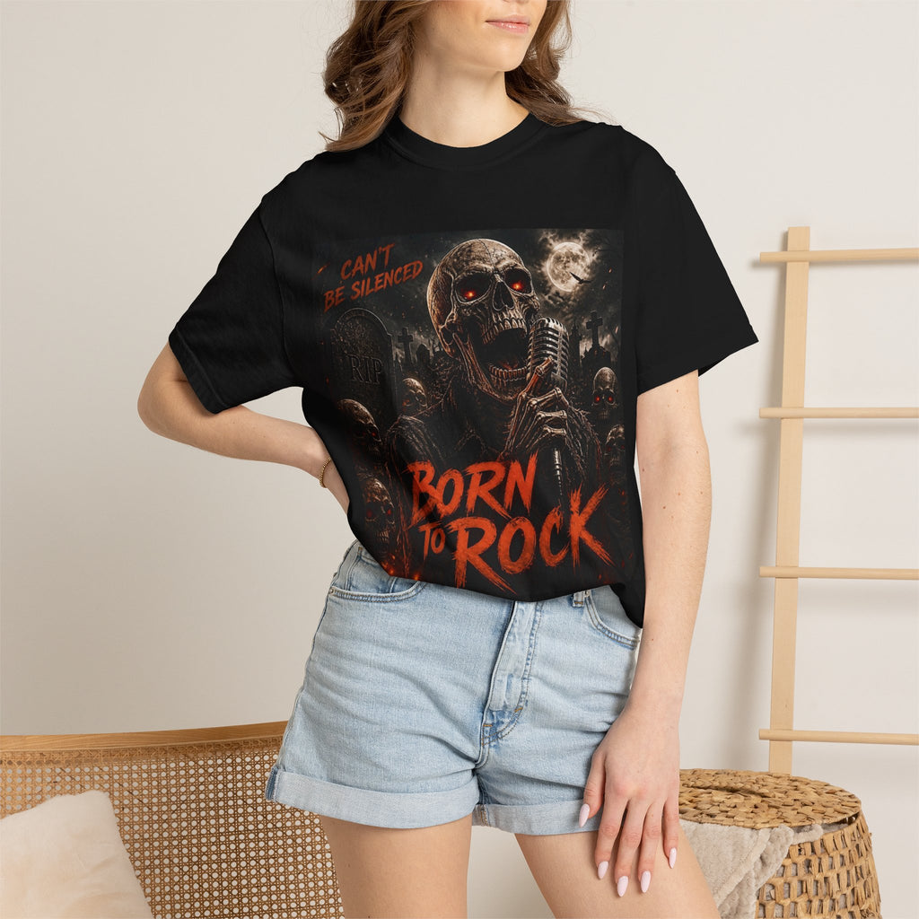 Born to Rock Skull T-Shirt — 'I Can't Be Silenced' Heavy Metal Tee