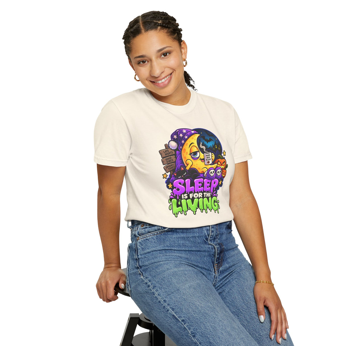 Sleep Is for the Living – Funny Halloween Moon T-Shirt
