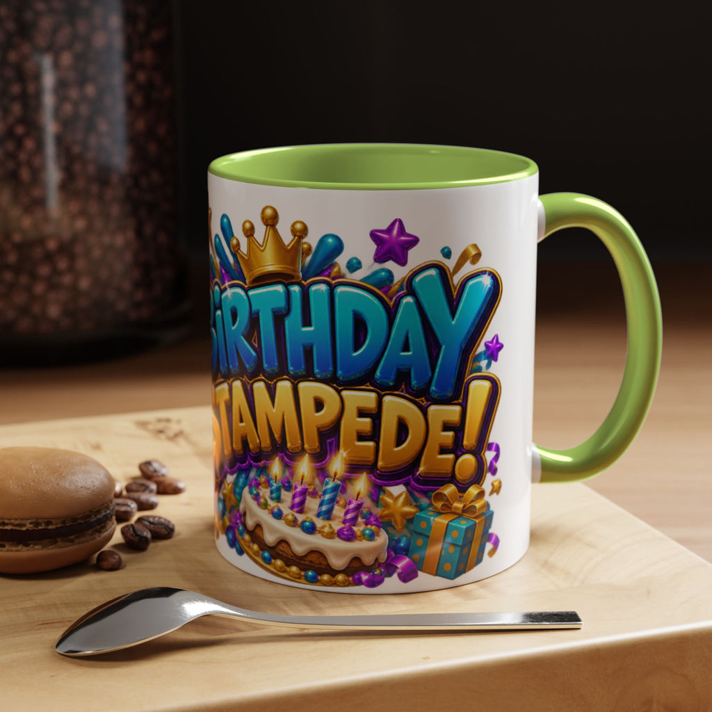 Birthday Stampede White Mug – Cute Buffalo Birthday Cup, Colorful Fun Party Gift