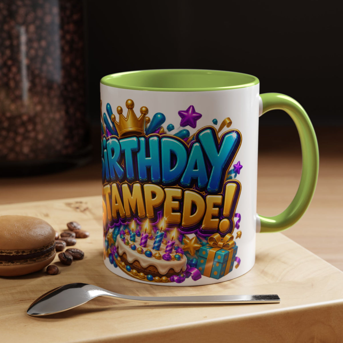 Birthday Stampede White Mug – Cute Buffalo Birthday Cup, Colorful Fun Party Gift