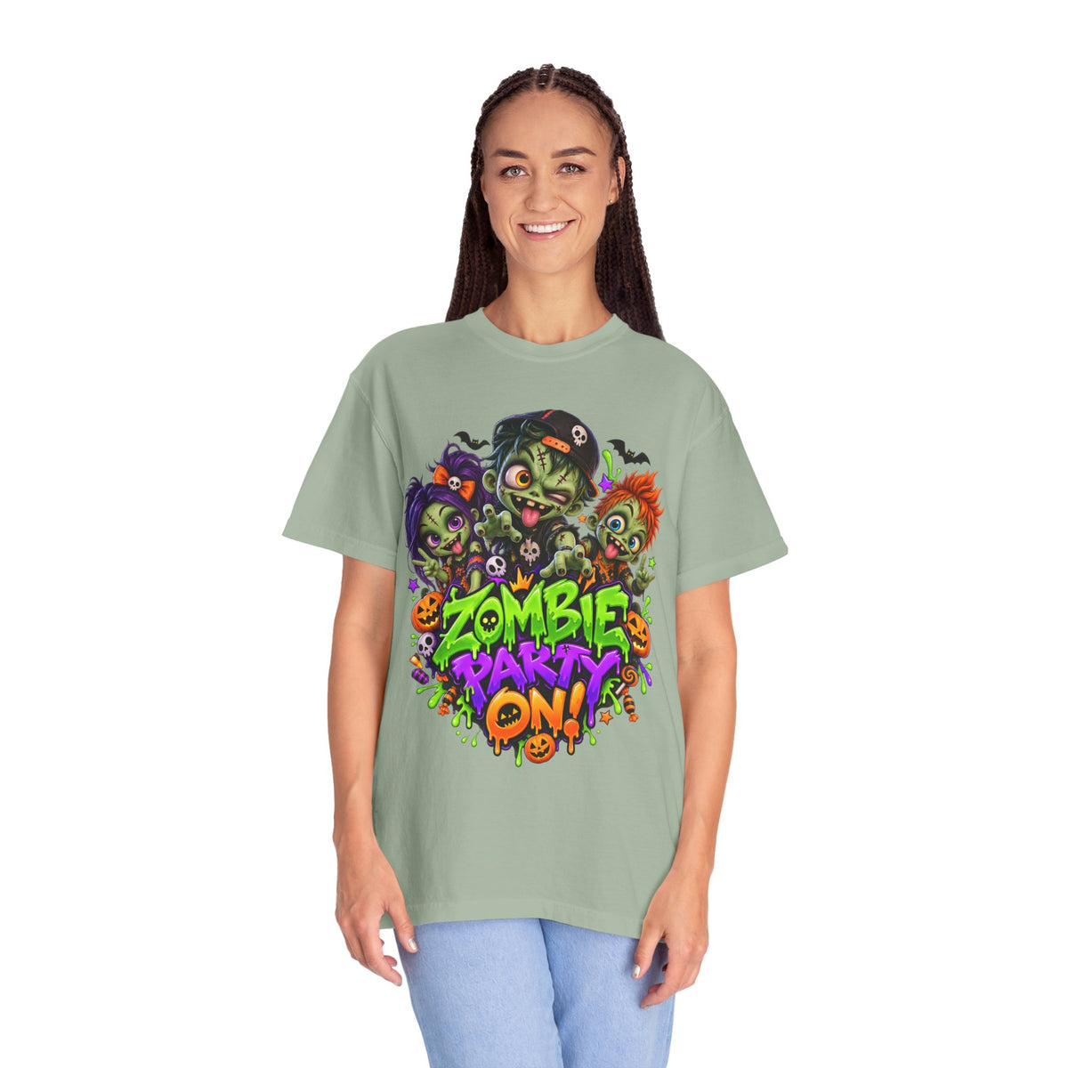 Zombie Party On! – Halloween Zombie Crew Graphic T-Shirt