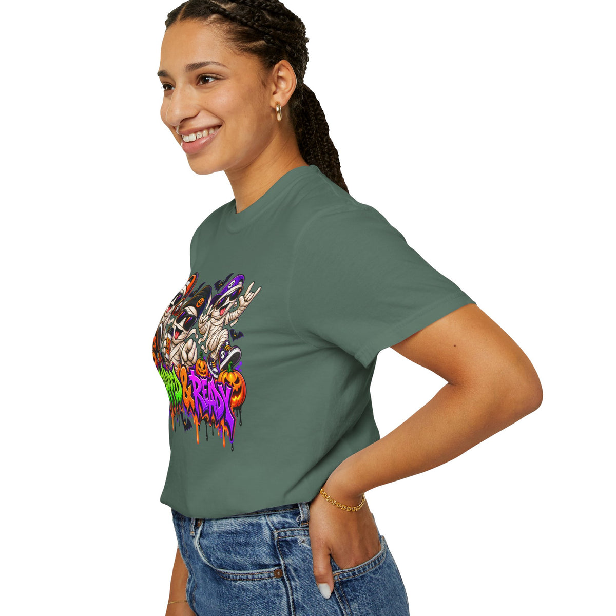 Wrapped & Ready – Halloween Mummy Crew Graphic T-Shirt