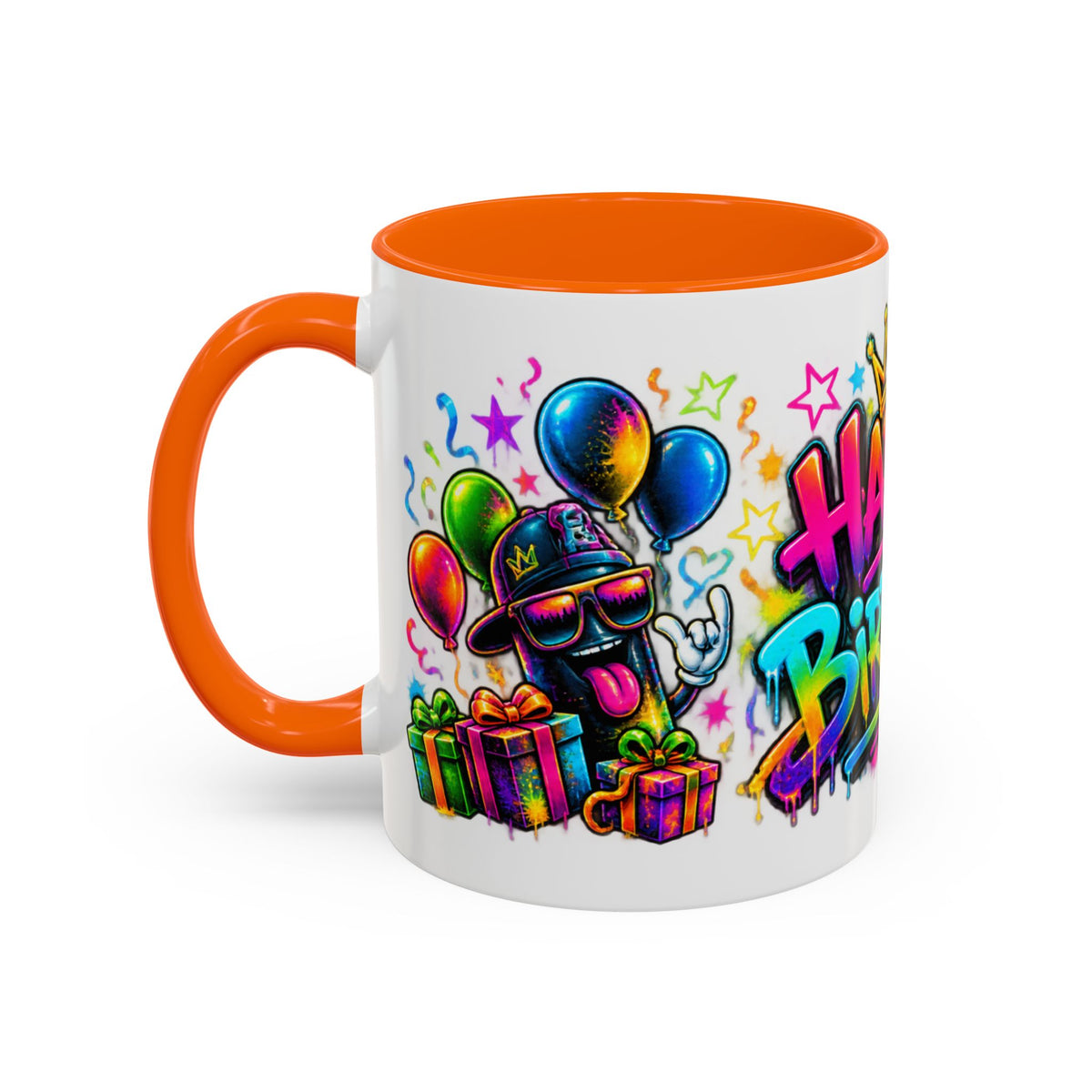 Happy Birthday Accent Coffee Mug – Colorful Graffiti Cake & Balloons (11/15oz)