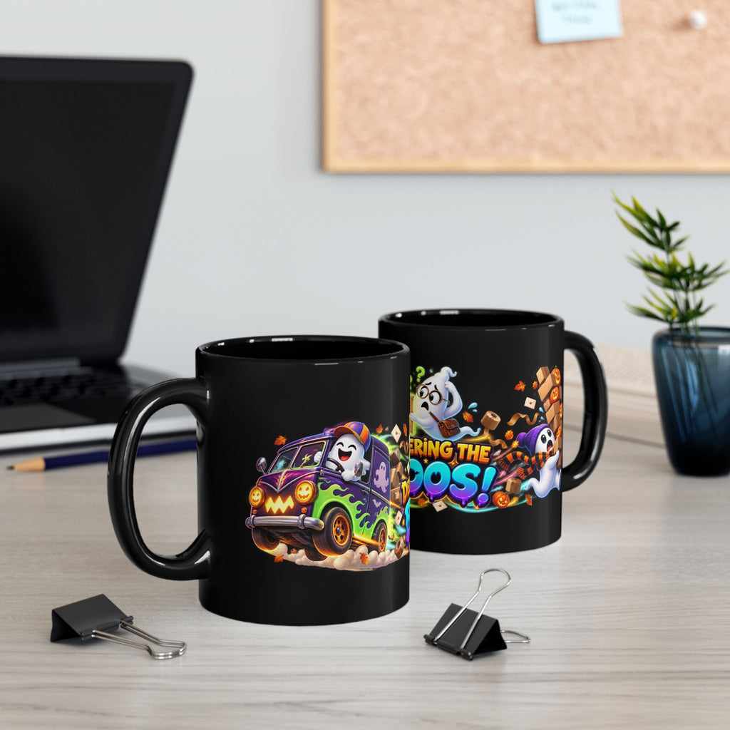Delivering the Boos Ghost Delivery Halloween Black Mug