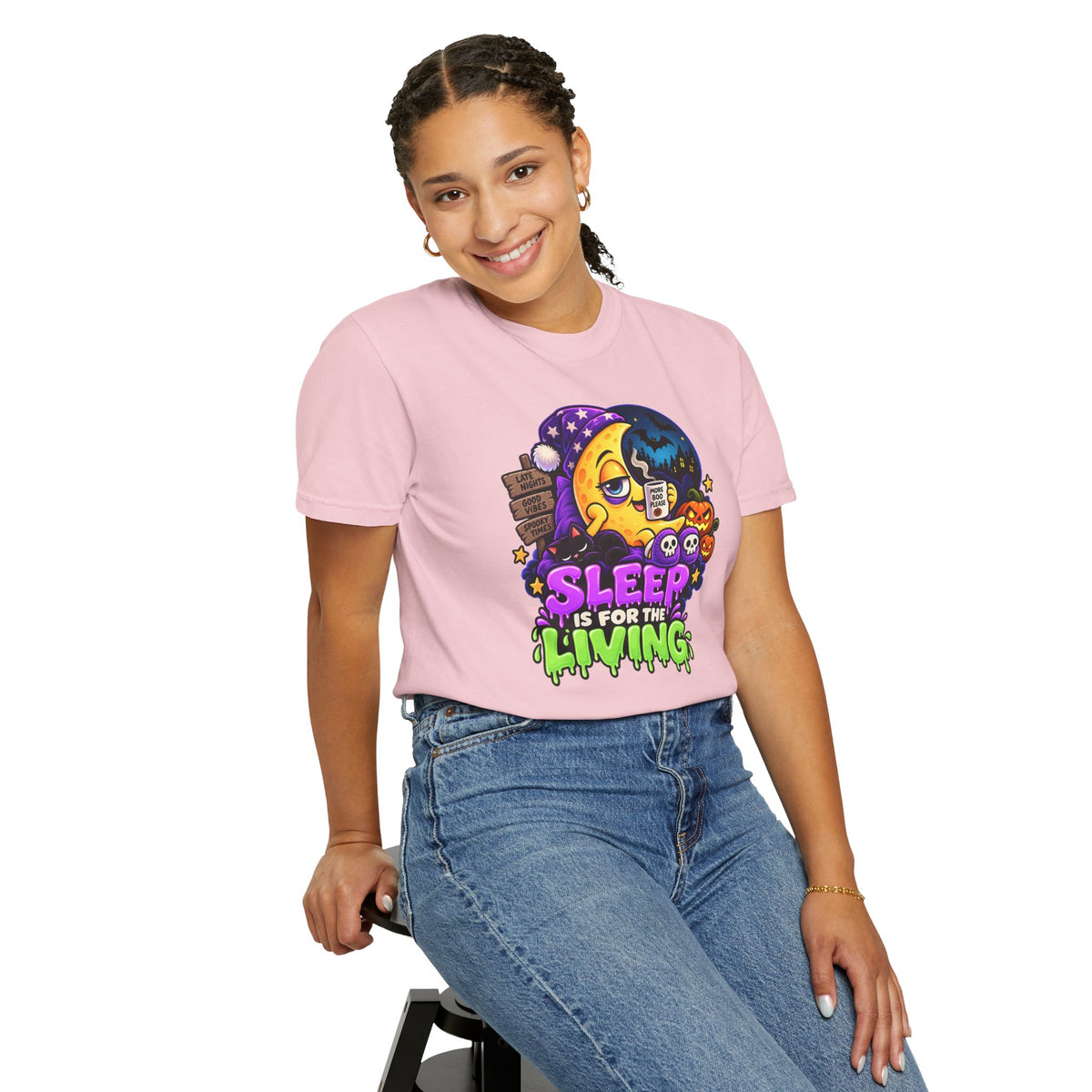 Sleep Is for the Living – Funny Halloween Moon T-Shirt