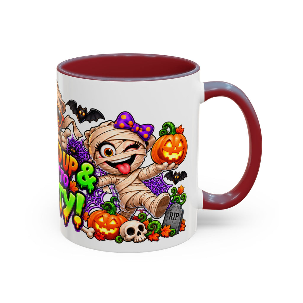 Wrapped Up & Ready to Party White Mug – Funny Mummies & Spooky Party Design