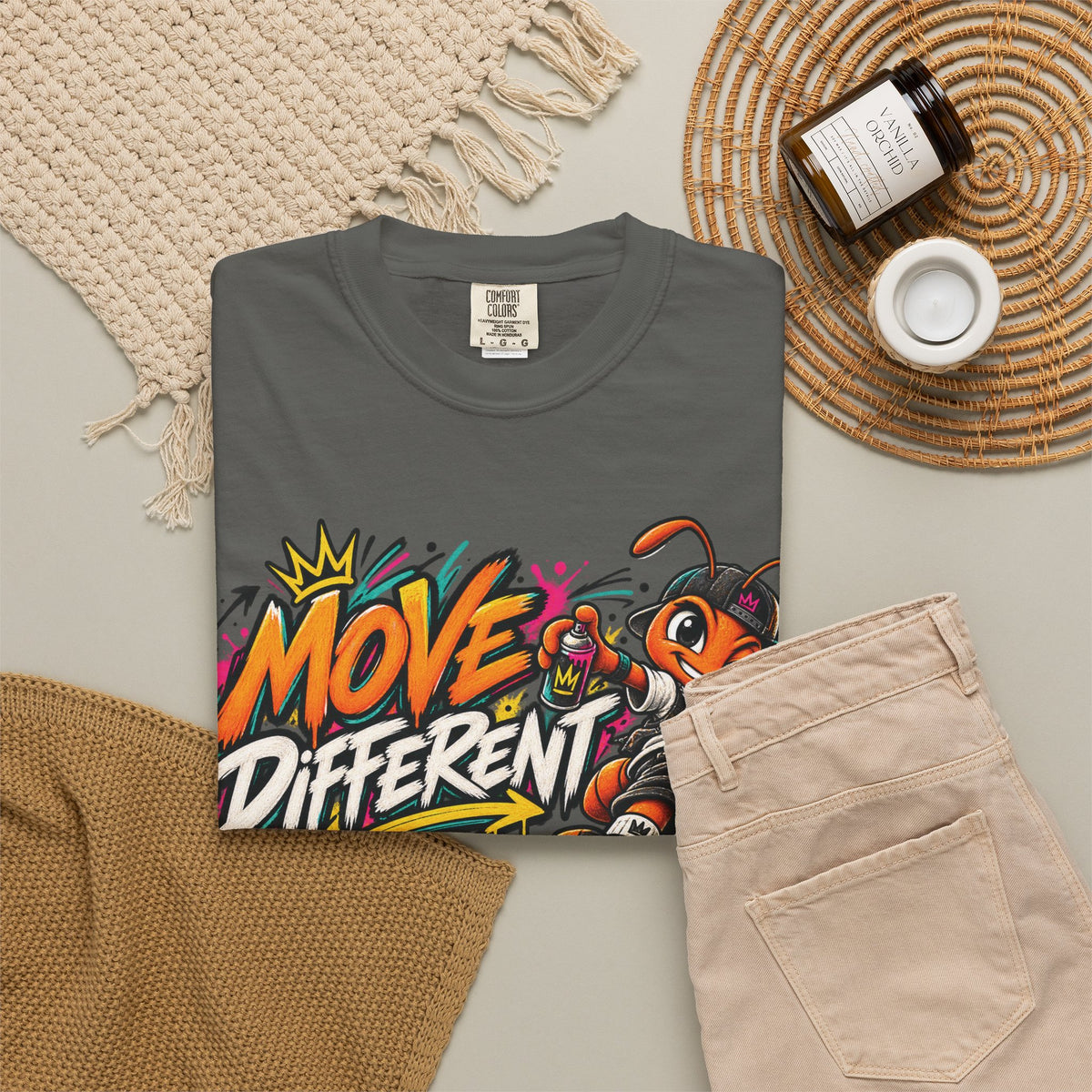 Move Different Graphic T-Shirt — Streetwear Skate Ant Mascot Design