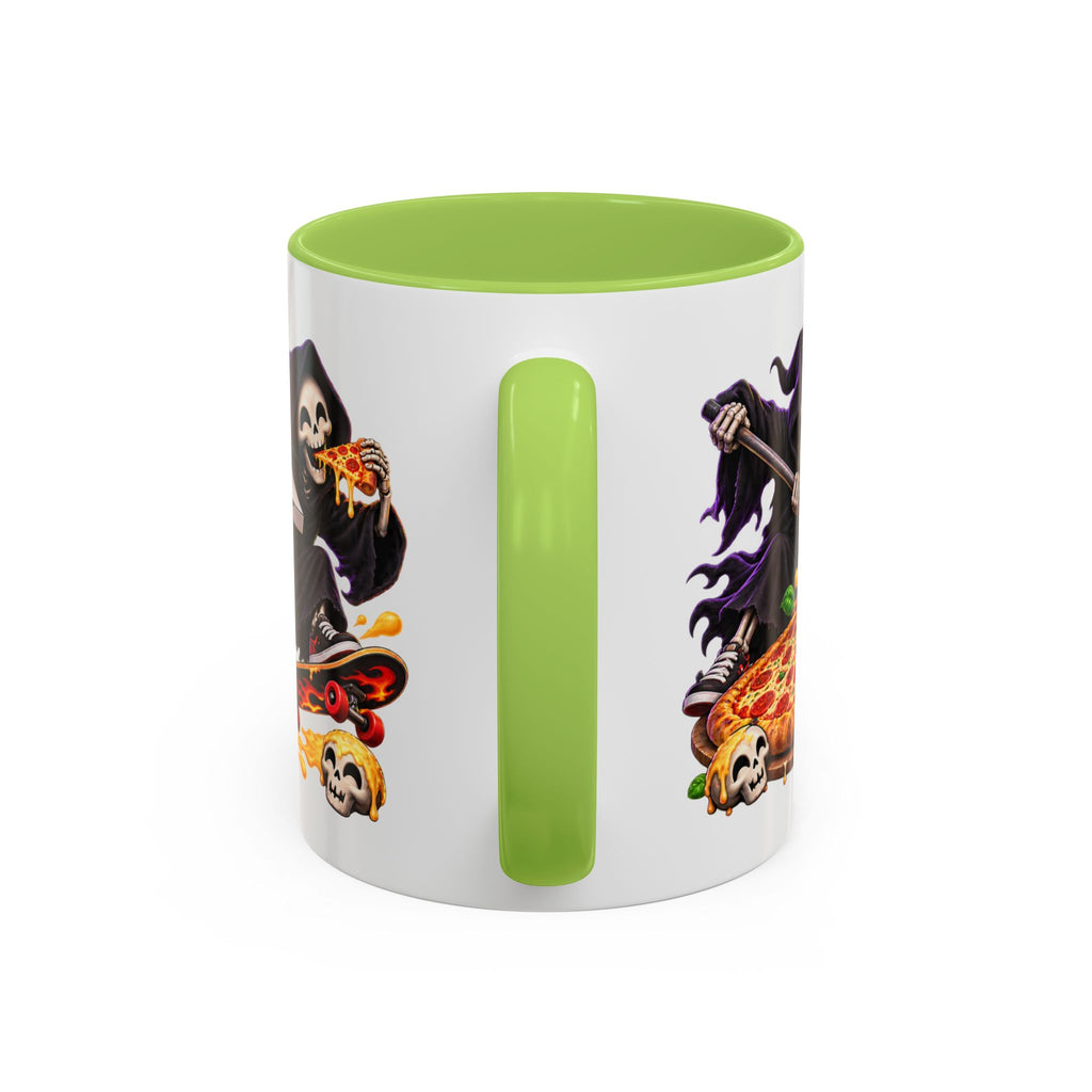 Slice to Meet You Funny Grim Reaper Pizza Halloween White Mug