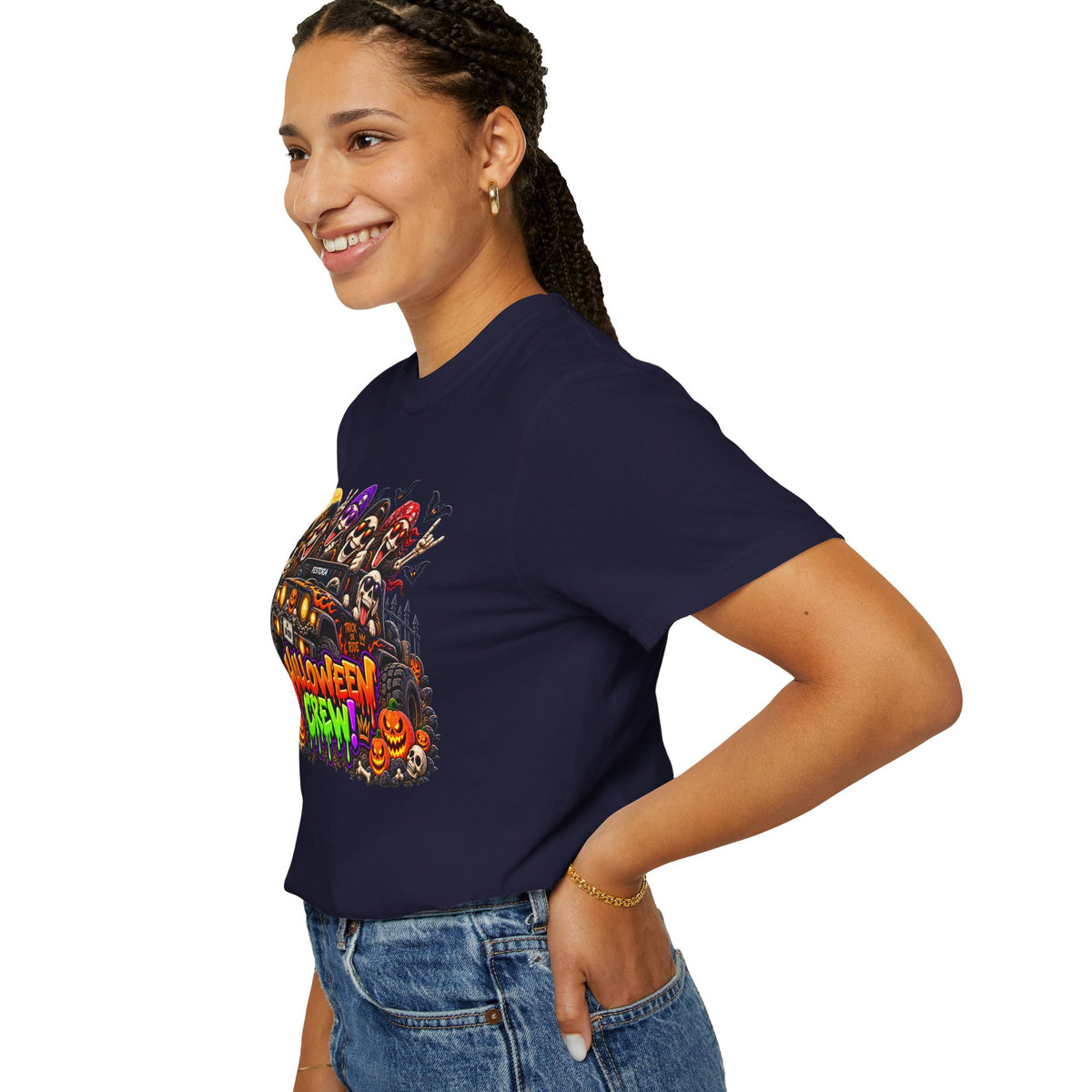 Halloween Crew T-Shirt – Skeleton Jeep Spooky Graphic Tee