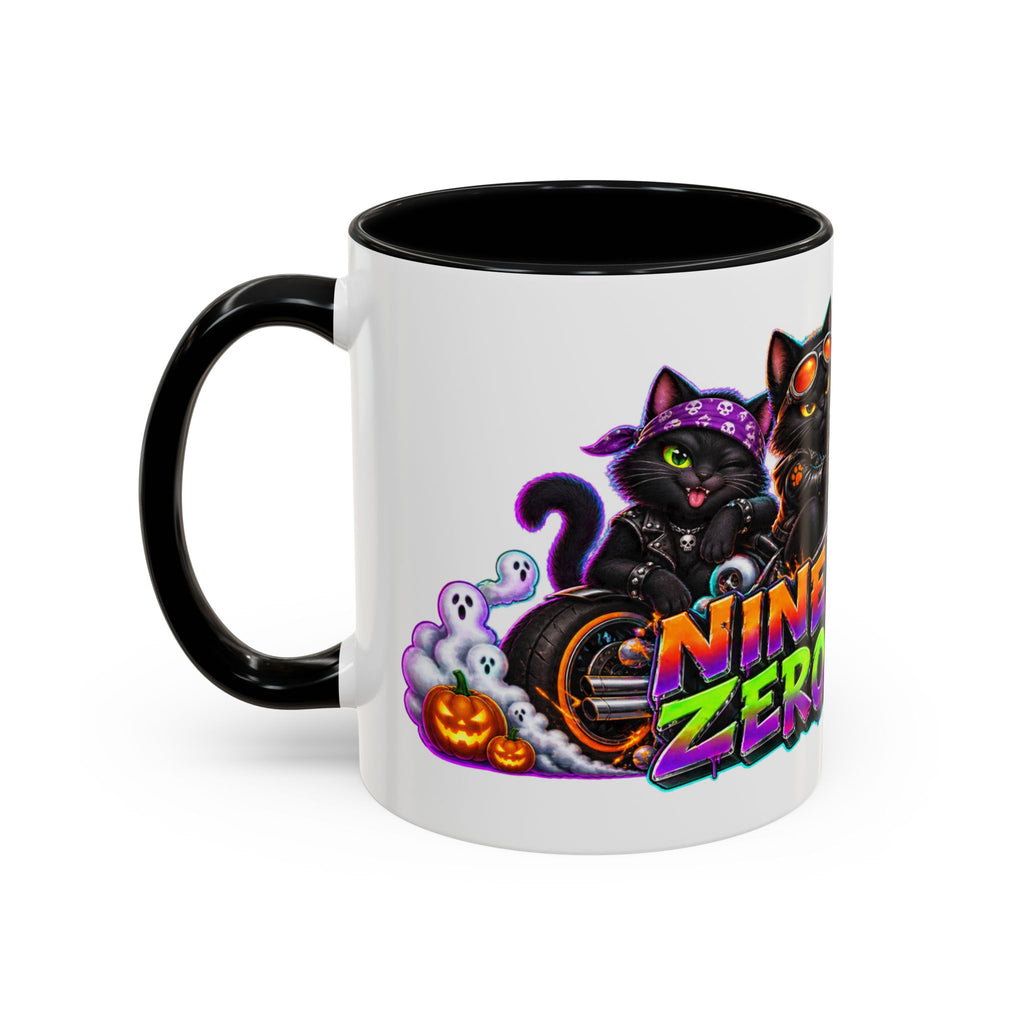 Nine Lives Zero Rules Biker Cats Halloween White Mug