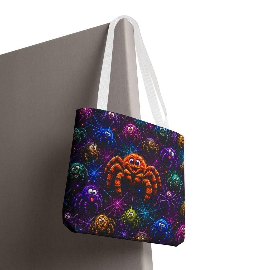 Colorful Crazy Spiders Halloween Tote Bag – Cute 3D Spider Web Pattern