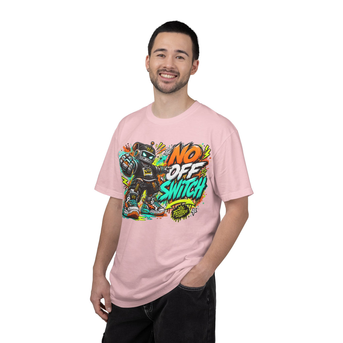 No Off Switch Robot Graphic T-Shirt — Bold Retro Streetwear Design