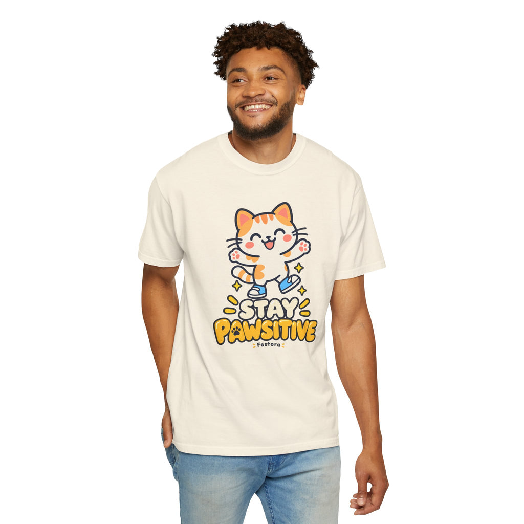 Stay Pawsitive – Cute Happy Cat Graphic T-Shirt