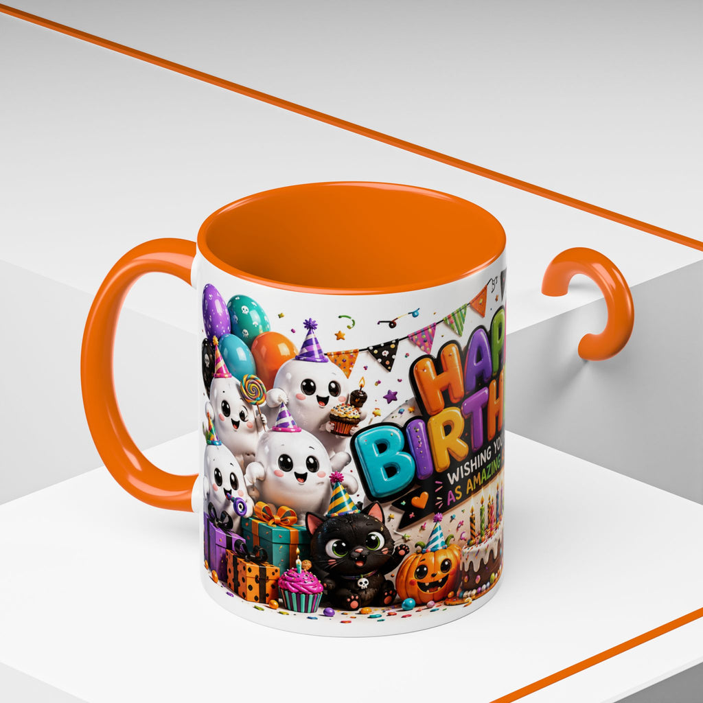 Happy Birthday Accent Coffee Mug — Colorful 3D Birthday Party Design (11/15oz)